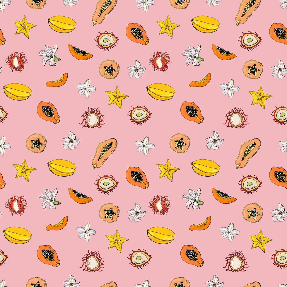 Seamless pattern with exotic fruits. Design for fabric, textile, wallpaper, packaging. vector