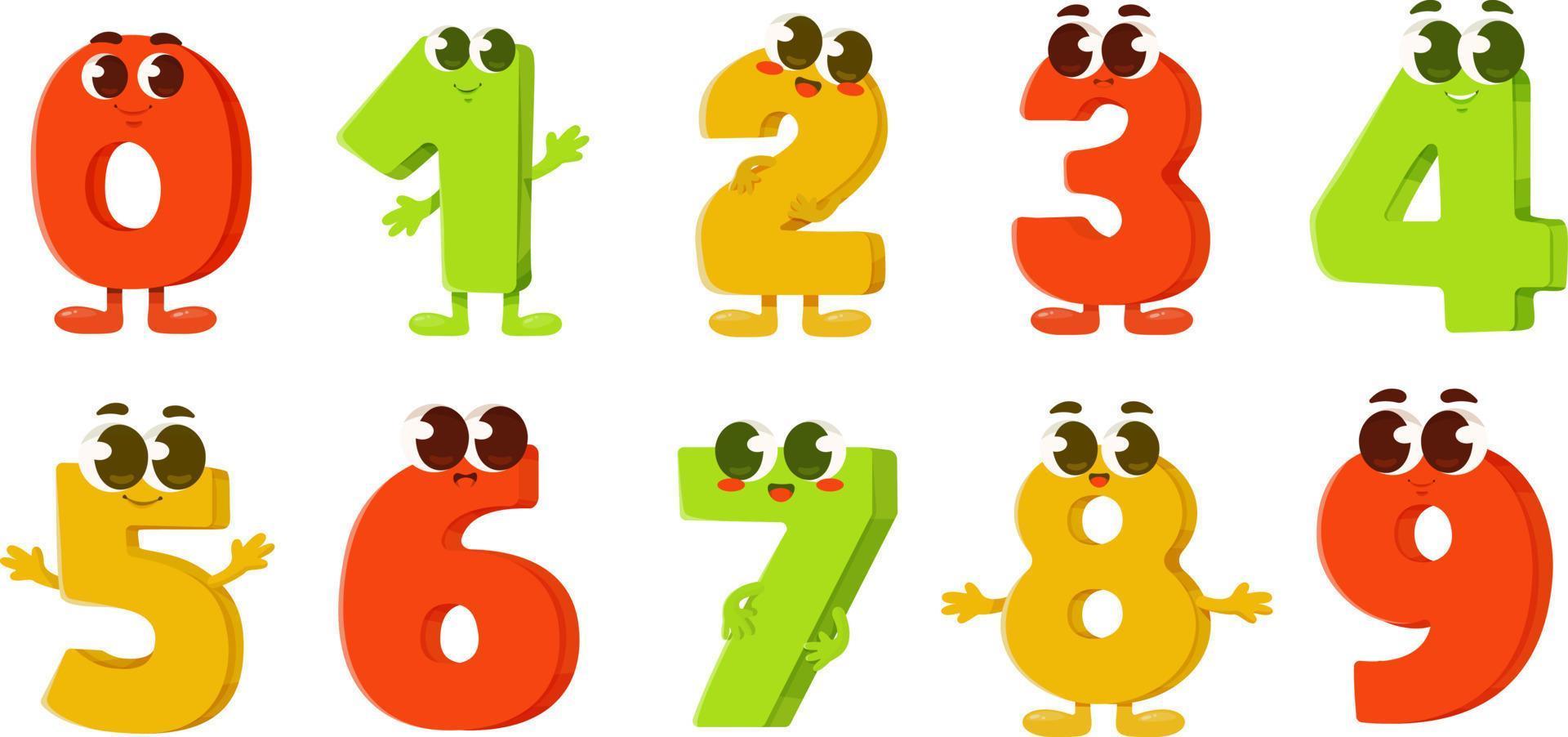 Set of funny cartoon numbers. Vector illustration.