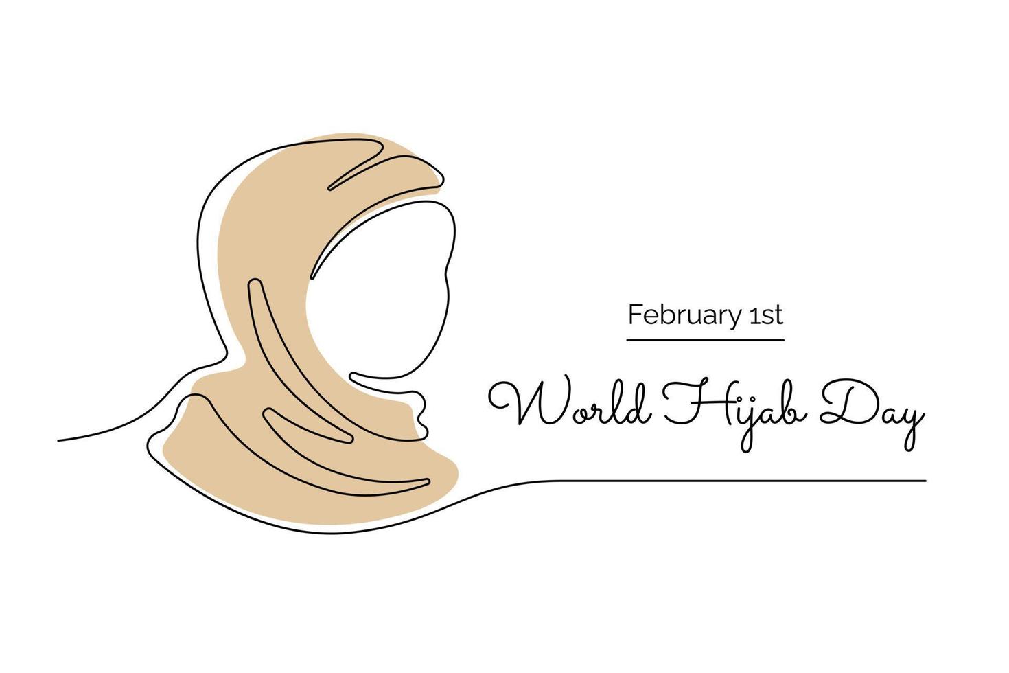 One continuous line drawing of a woman in a hijab. World Hijab Day vector