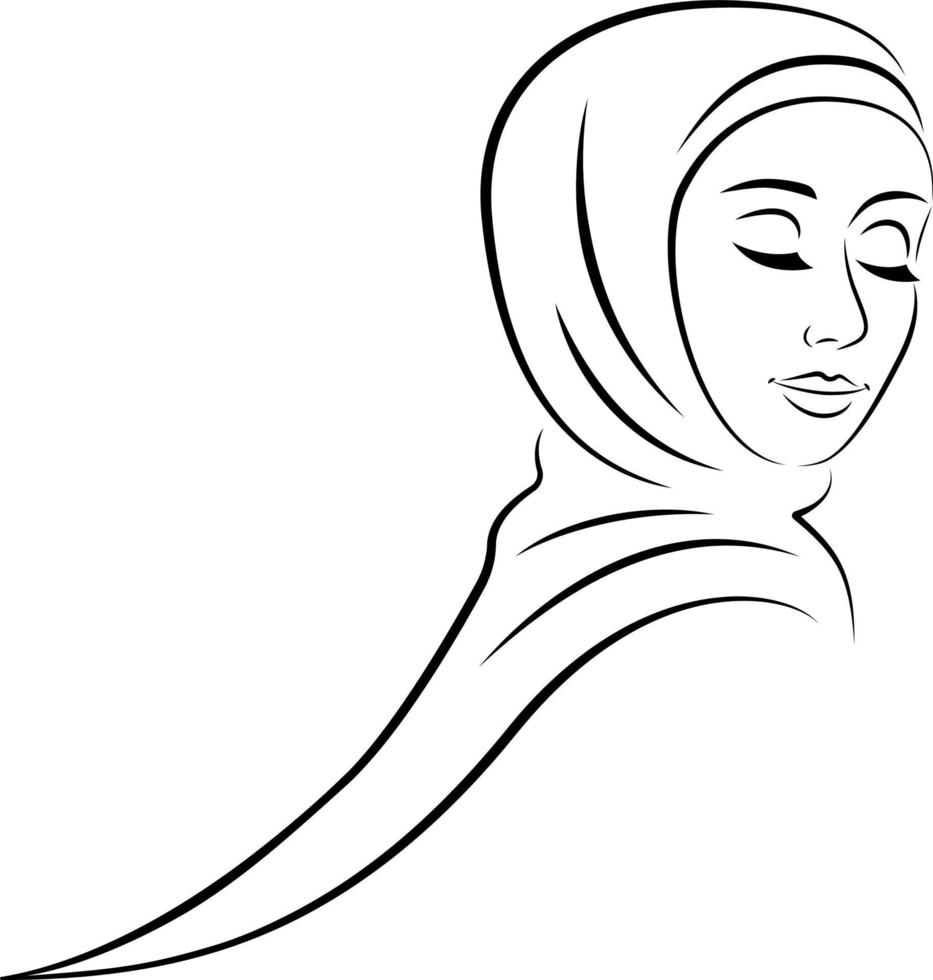 Beautiful woman in hijab line art drawing vector