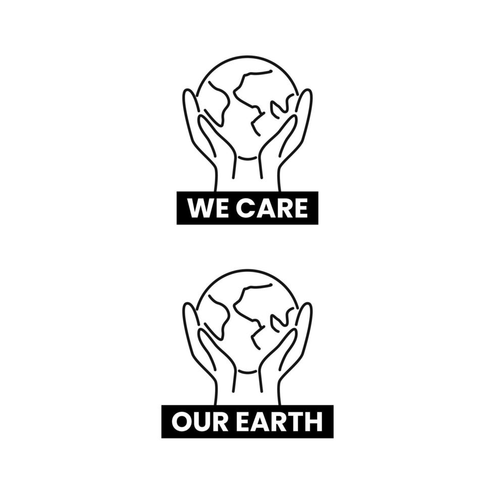 We care earth support protect icon outline sign symbol design vector