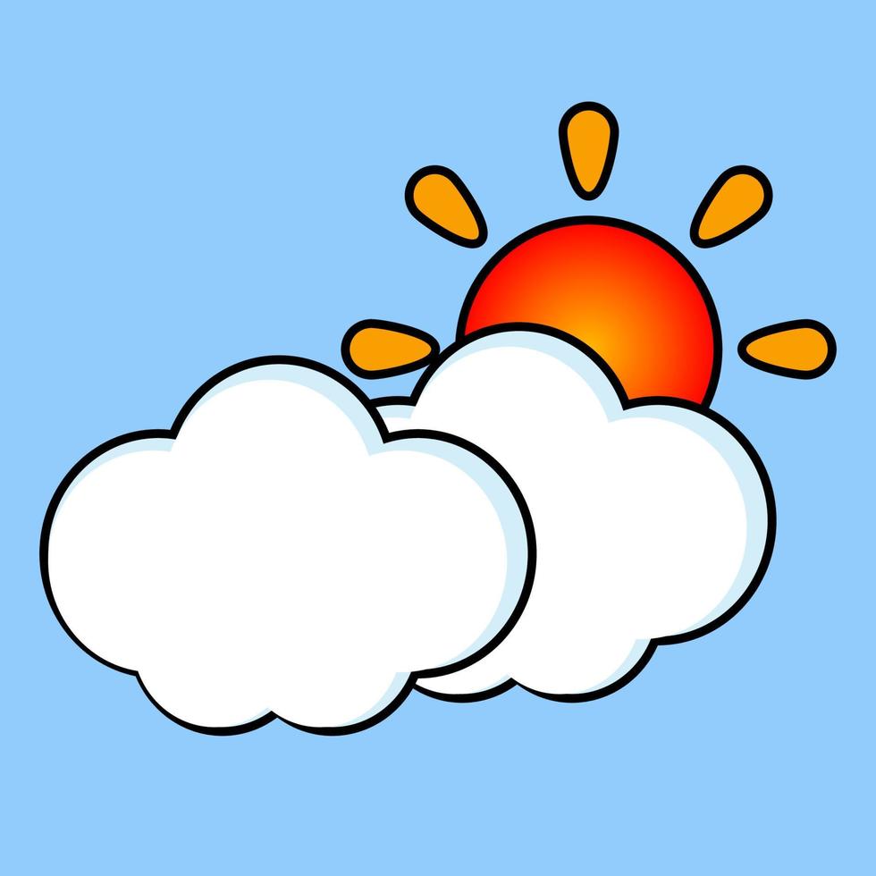 Sunny weather icon. Sun and clouds. Vector illustration.