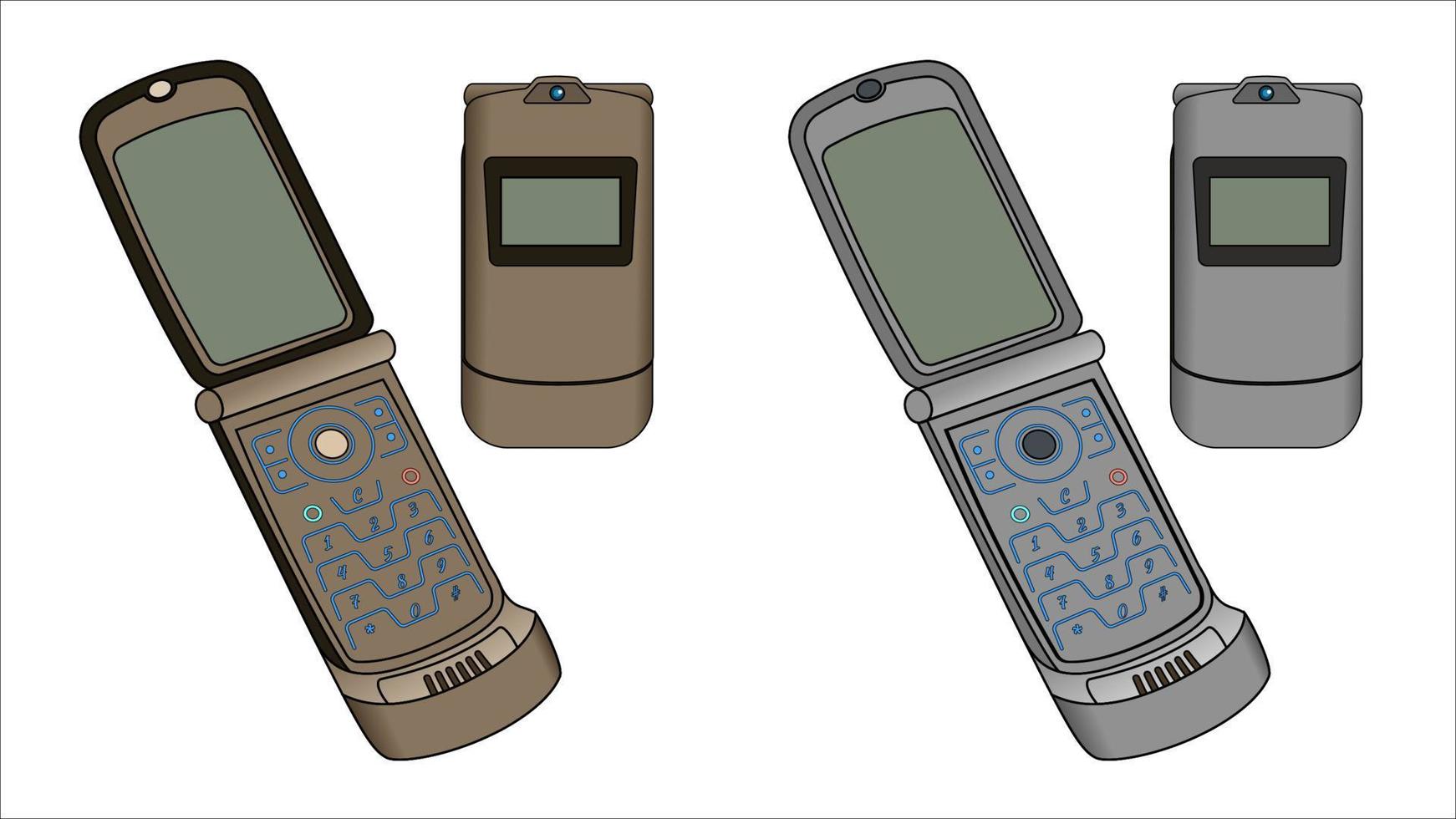 viejo vector de teléfono móvil. teléfonos con teclado antiguo, conjunto de objetos vectoriales de nostalgia.