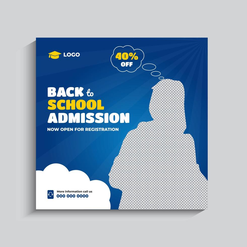 Back to School admission social media post banner template vector