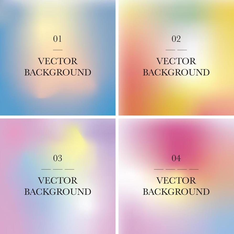 Set of 4 blur illustration. Multicolor gradient background. vector