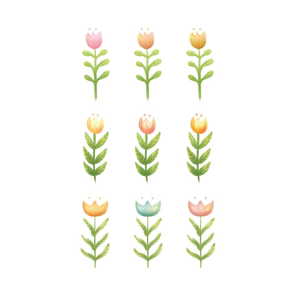 Hand Drawn Spring Flowers Doodle Watercolor Clipart Graphics vector