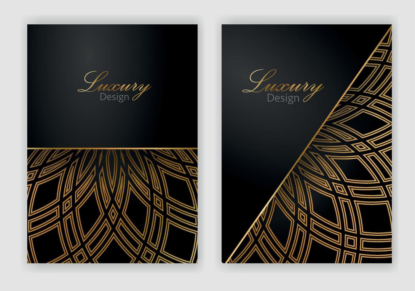 Modern cover design set. Luxury black, gold background with abstract pattern. Premium vector template for menu, invite, brochure template, lux flyer