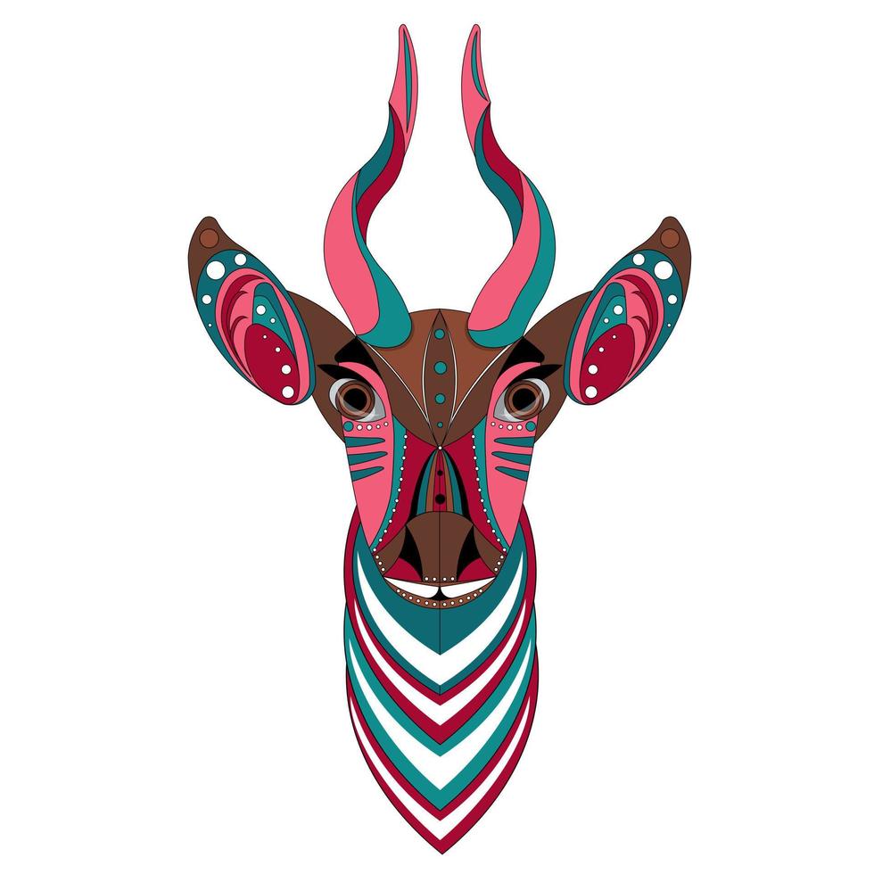Vector image of a horned animal, consisting of geometric shapes according to the principle of the golden section. Bongo antelope. Cartoon. EPS 10