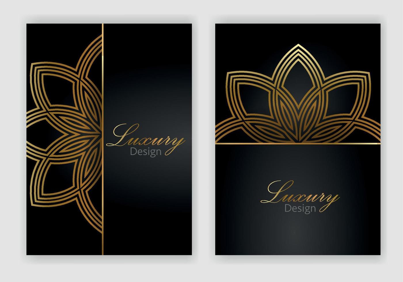 Modern cover design set. Luxury black, gold background with abstract pattern. Premium vector template for menu, invite, brochure template, lux flyer