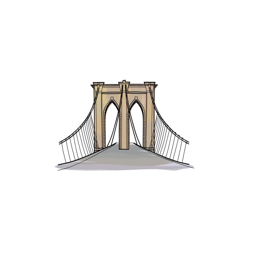 New-York city sign. Travel NYC icon. American landmark Brooklyn bridge view vector