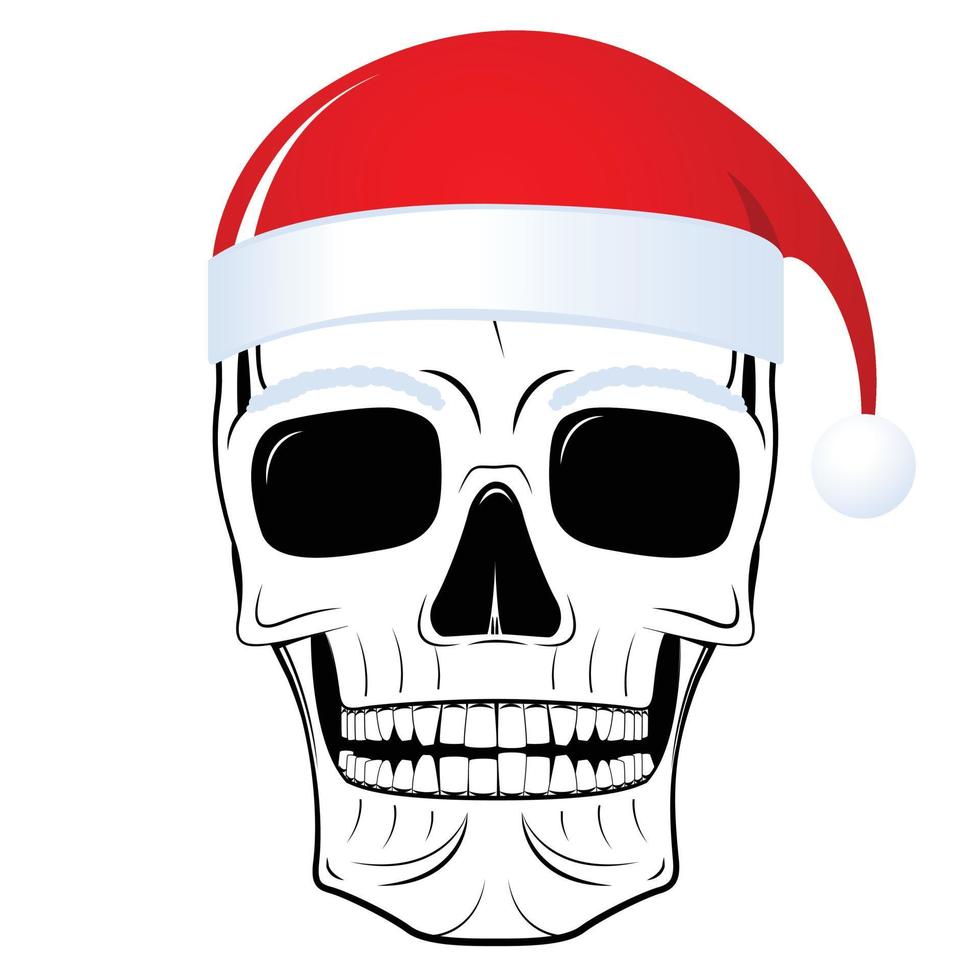 Skull Wearing Santa Claus Hat - Funny Drawing vector