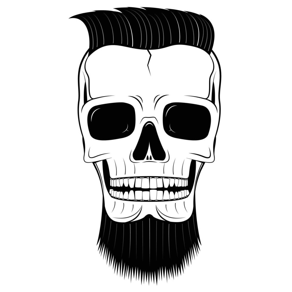 cráneo hipster con corte de pelo y barba graciosos vector