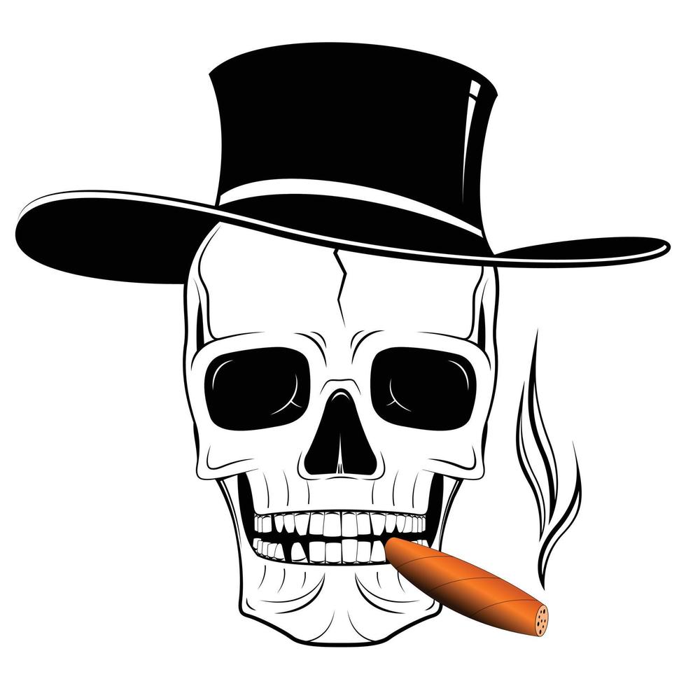 Skull with Hat and Cigar - Funny Drawing vector