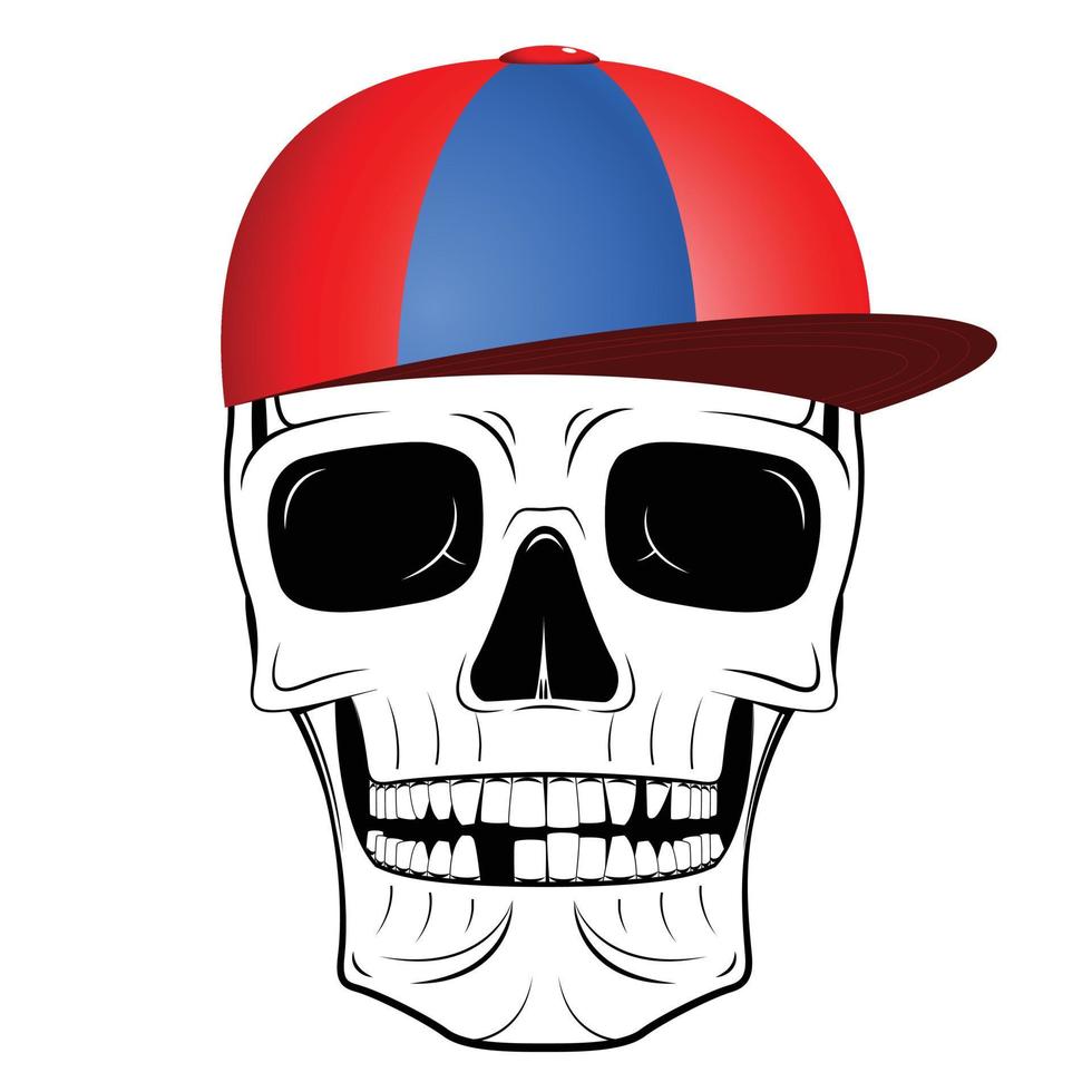 Skull Wearing Baseball Cap - Funny Drawing vector