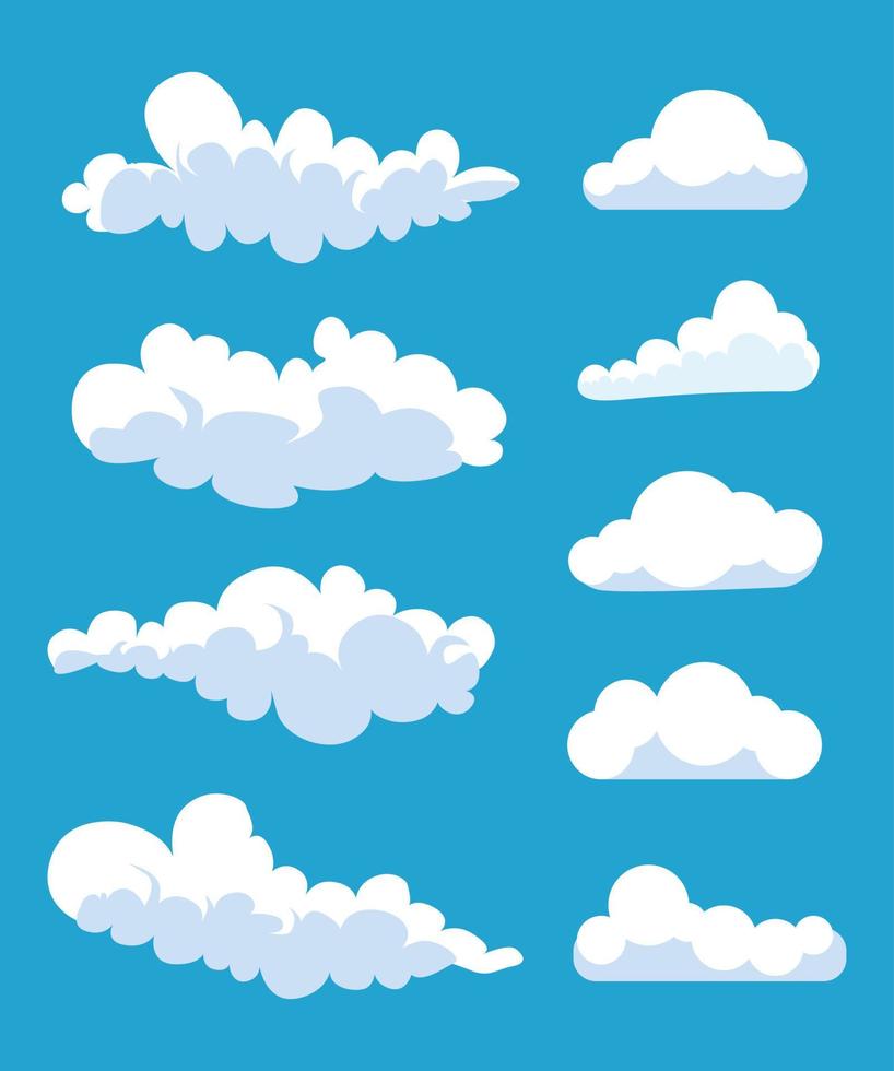 cartoon clouds set on blue sky, white cloud Free Vector