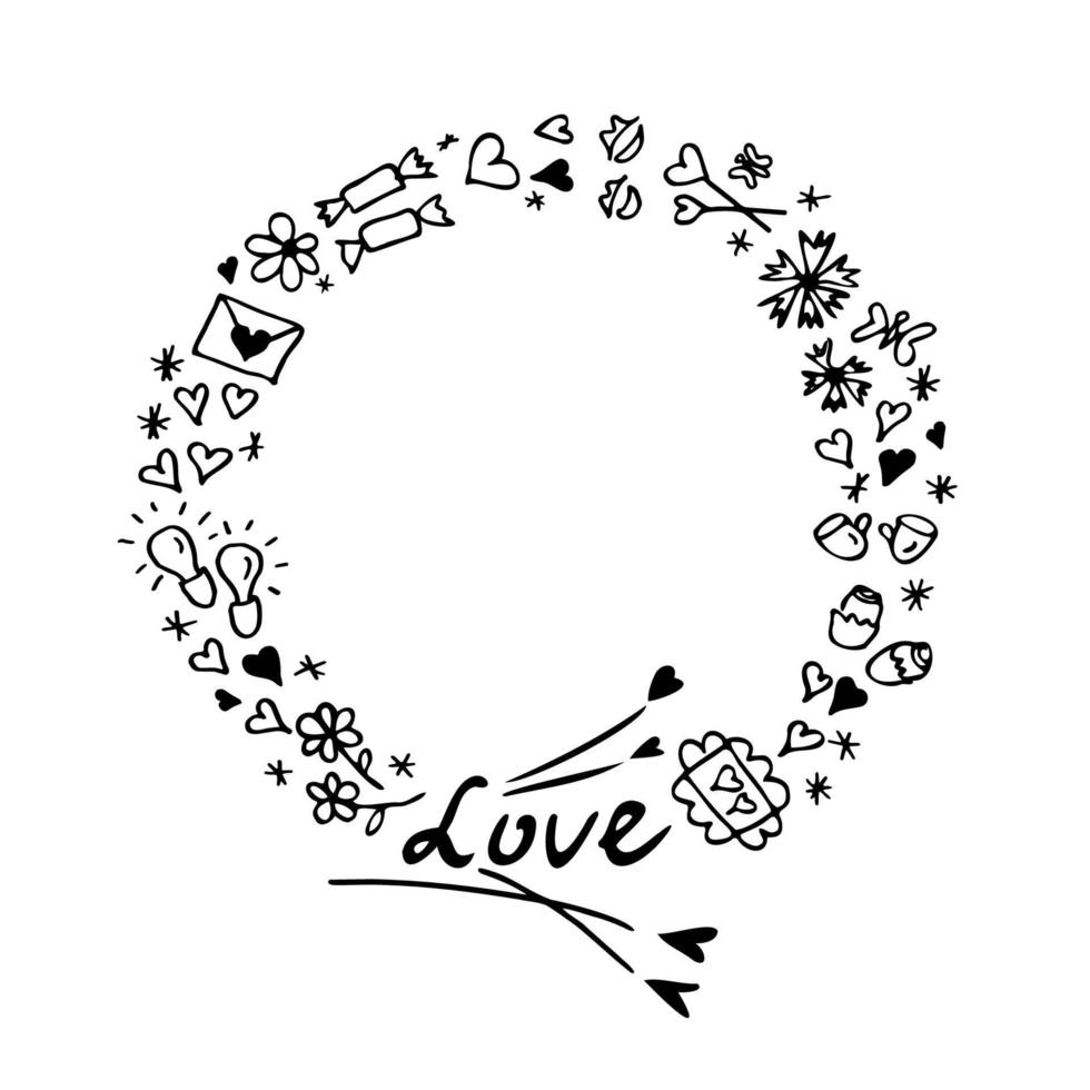 Spring doodle. Cute vector illustration wreath frame with love ...