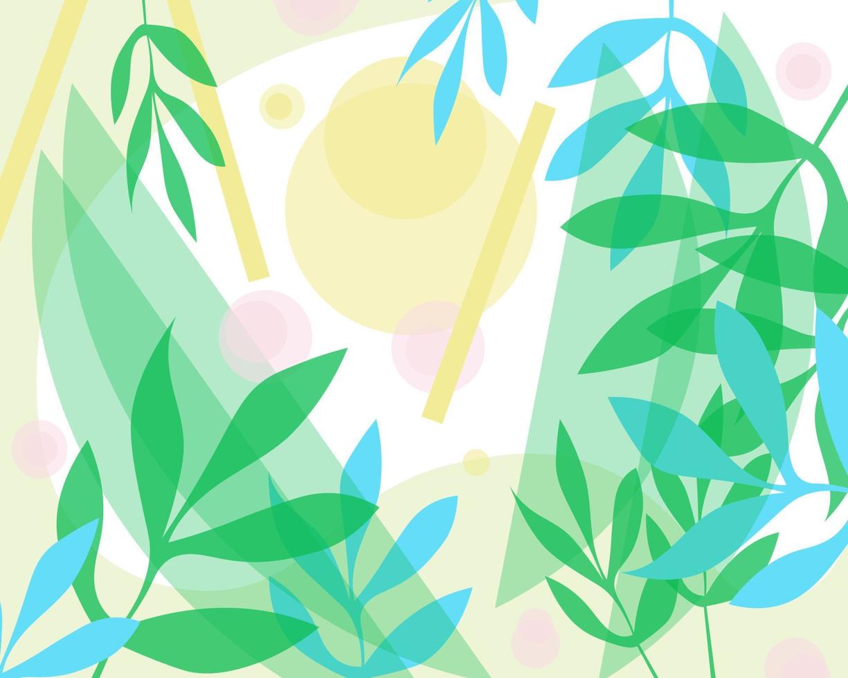 Spring. Cute floral background in gentle spring colors with the image of leaves, the sun, nature wakes up. For design. For your design.Vector vector