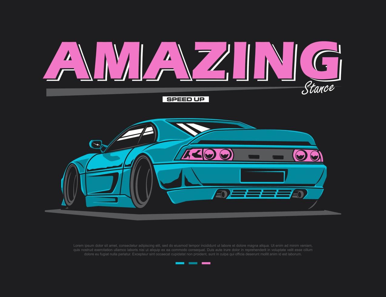 90s vibe car illustration design graphic vector in dark background along with perfect text