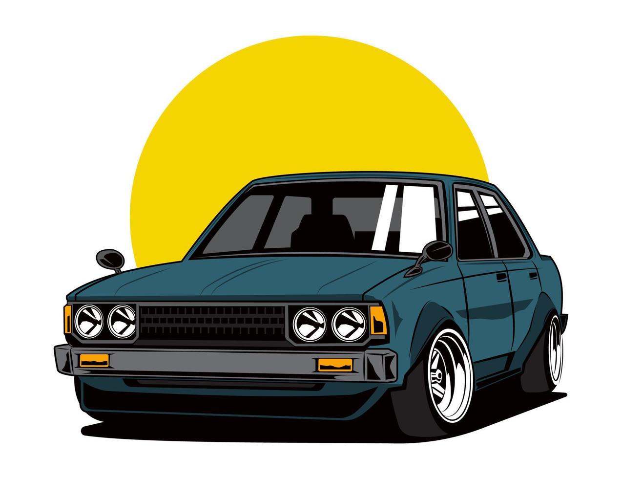 old car illustration design with dark green color in vector graphic file