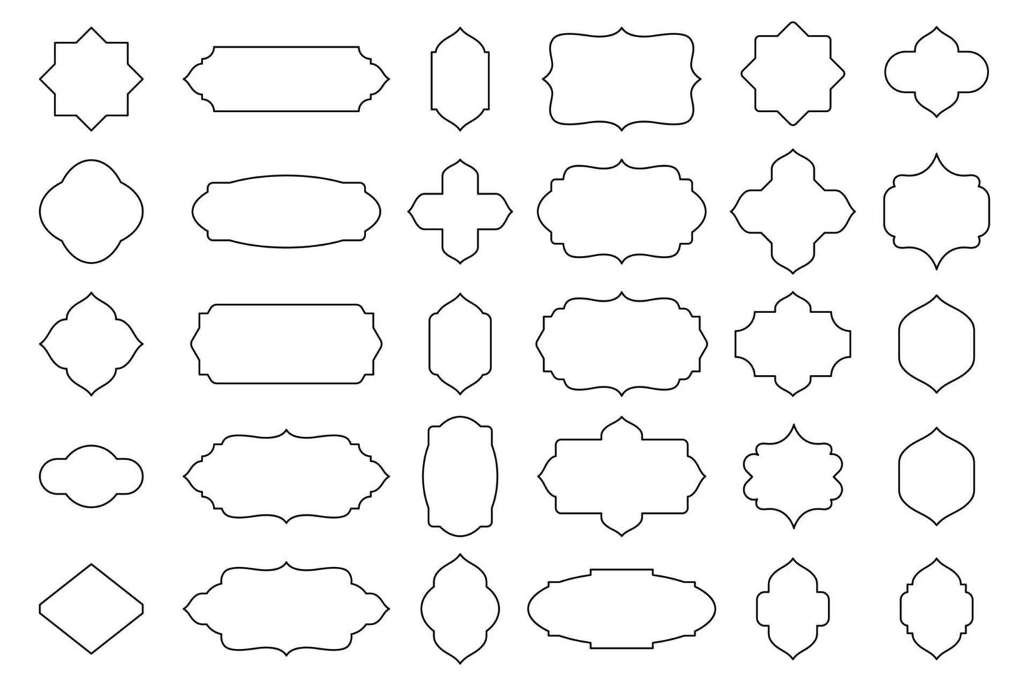 conjunto de marco vintage de contorno o cartouches para insignias en simétrico curvo y redondeado clásico ornamentado vector