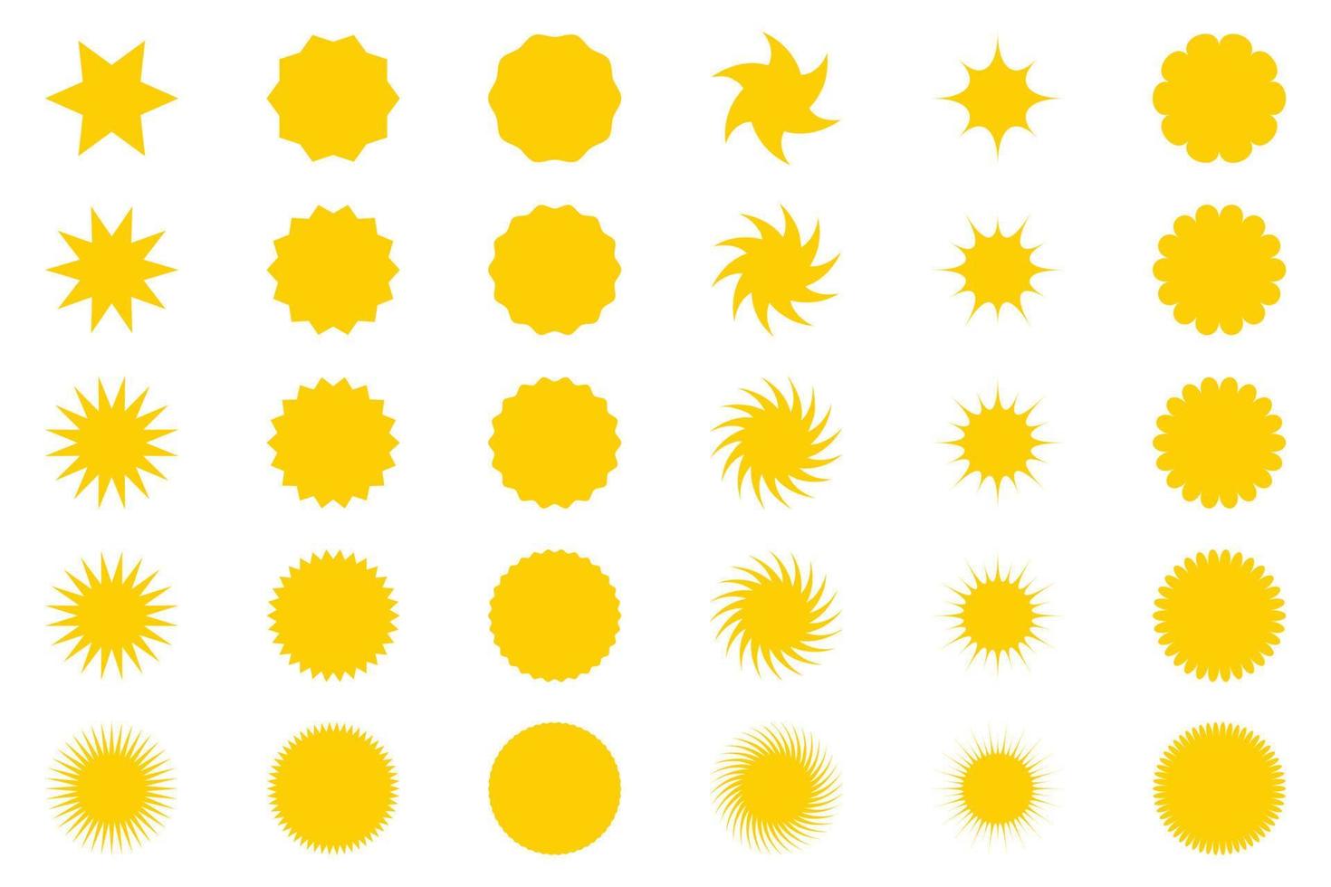 Set of yellow star or sun shaped sale stickers. Promotional sticky notes and labels. vector