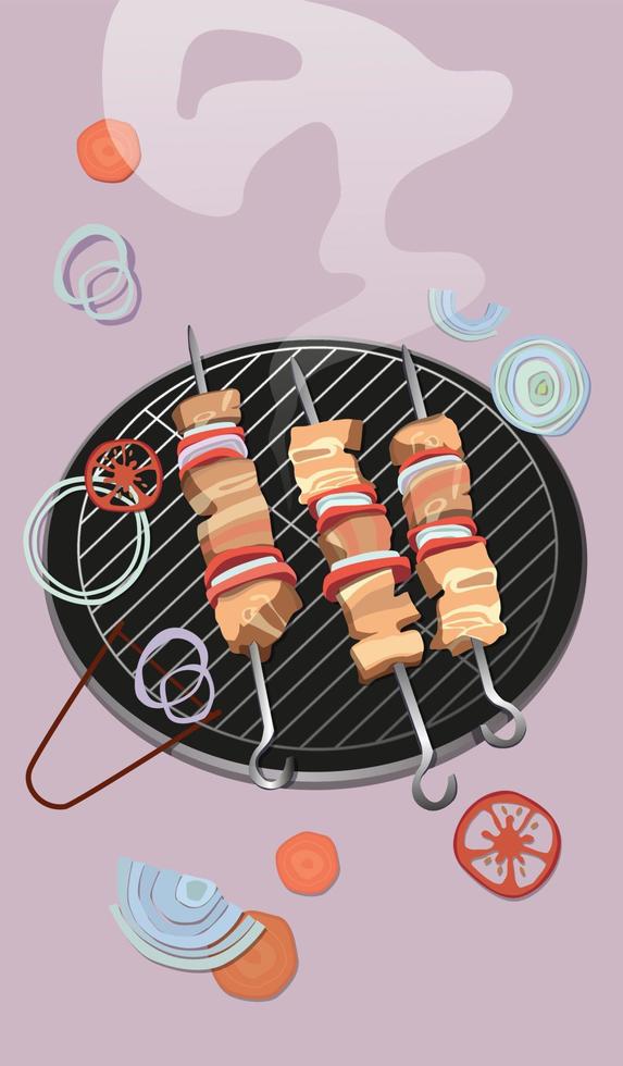 filetes de carne a la parrilla con cebollas y zanahorias. vector. vector