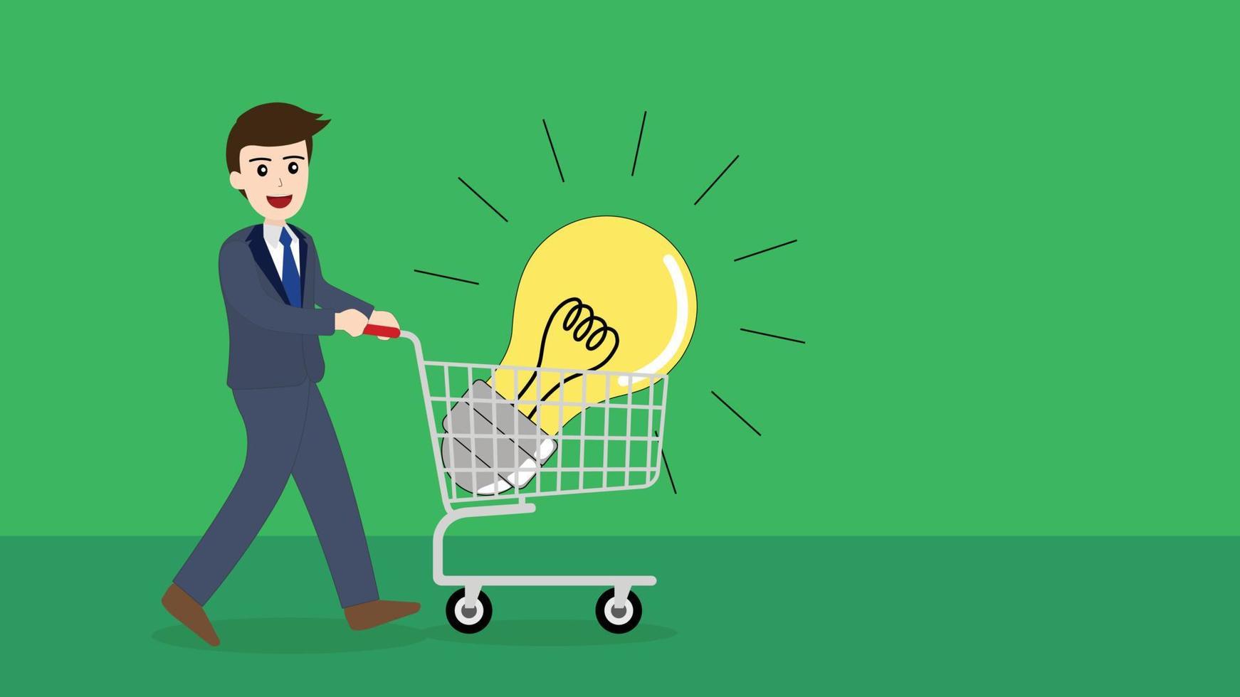 hombre de negocios compra ideas con carrito de compras. vector