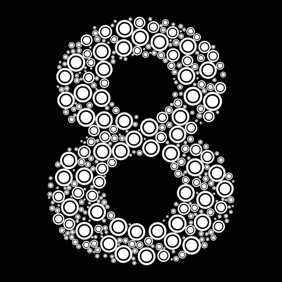 Number 8 design with round geometric shapes vector