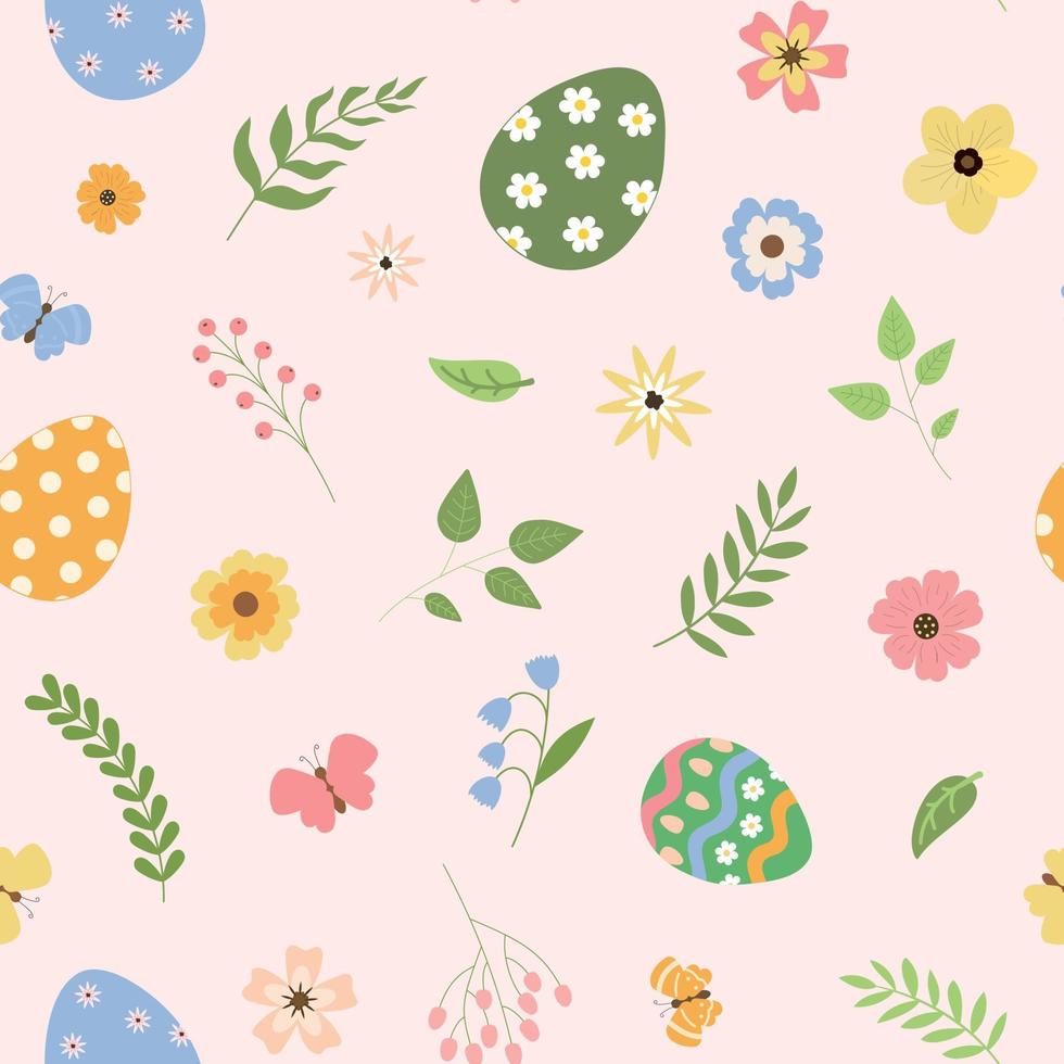 Easter floral eggs seamless pattern. Cute spring vector illustration