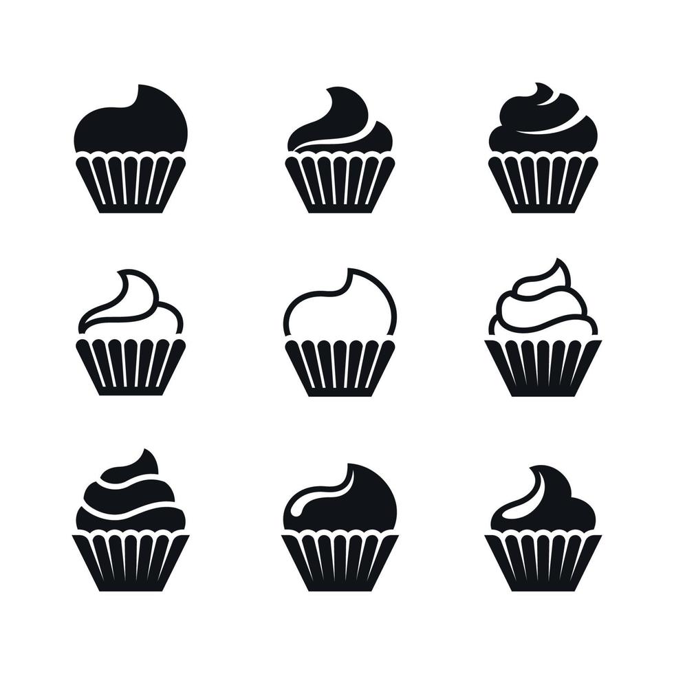 Cupcakes icons. black on a white background vector