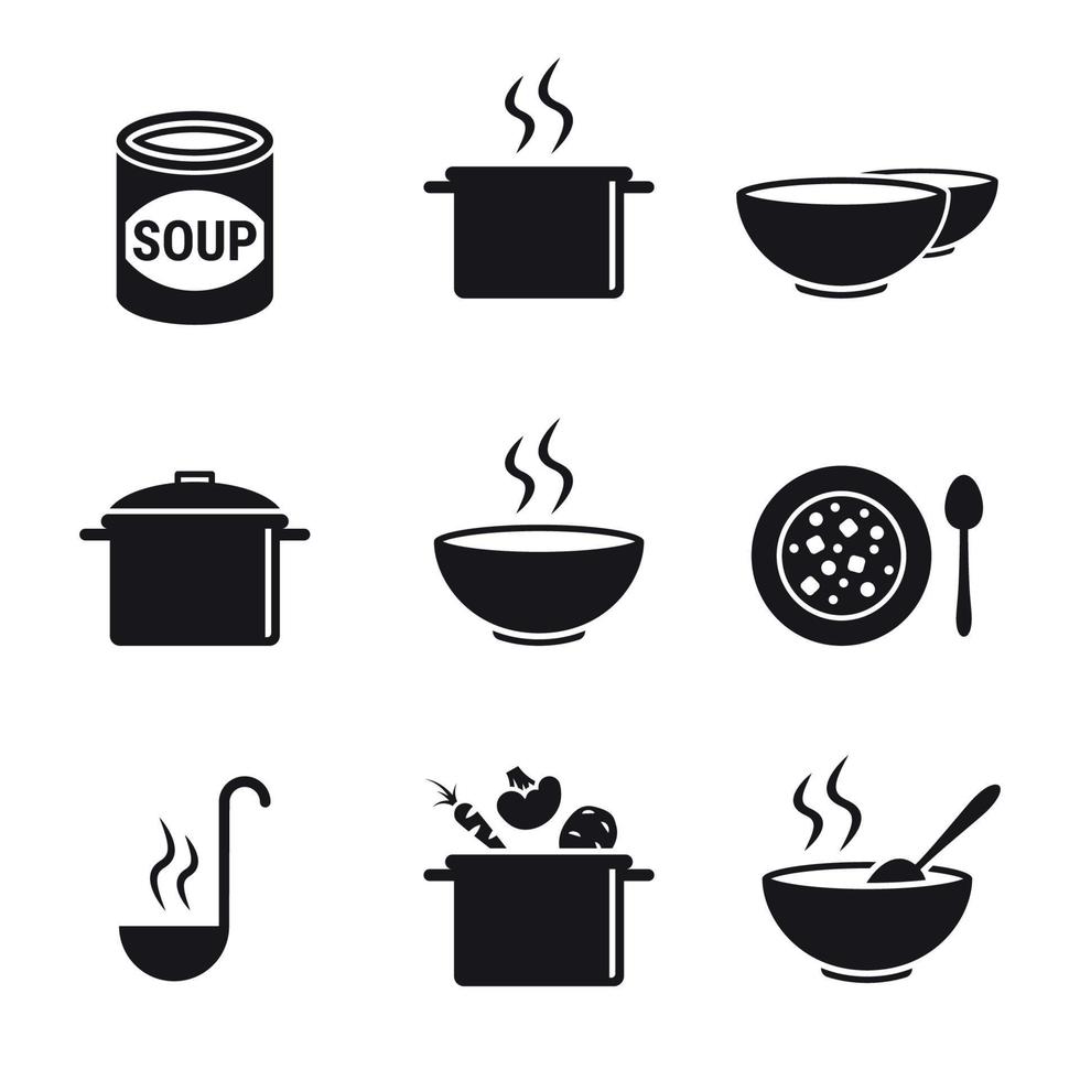 Soup icons set. Black on a white background vector