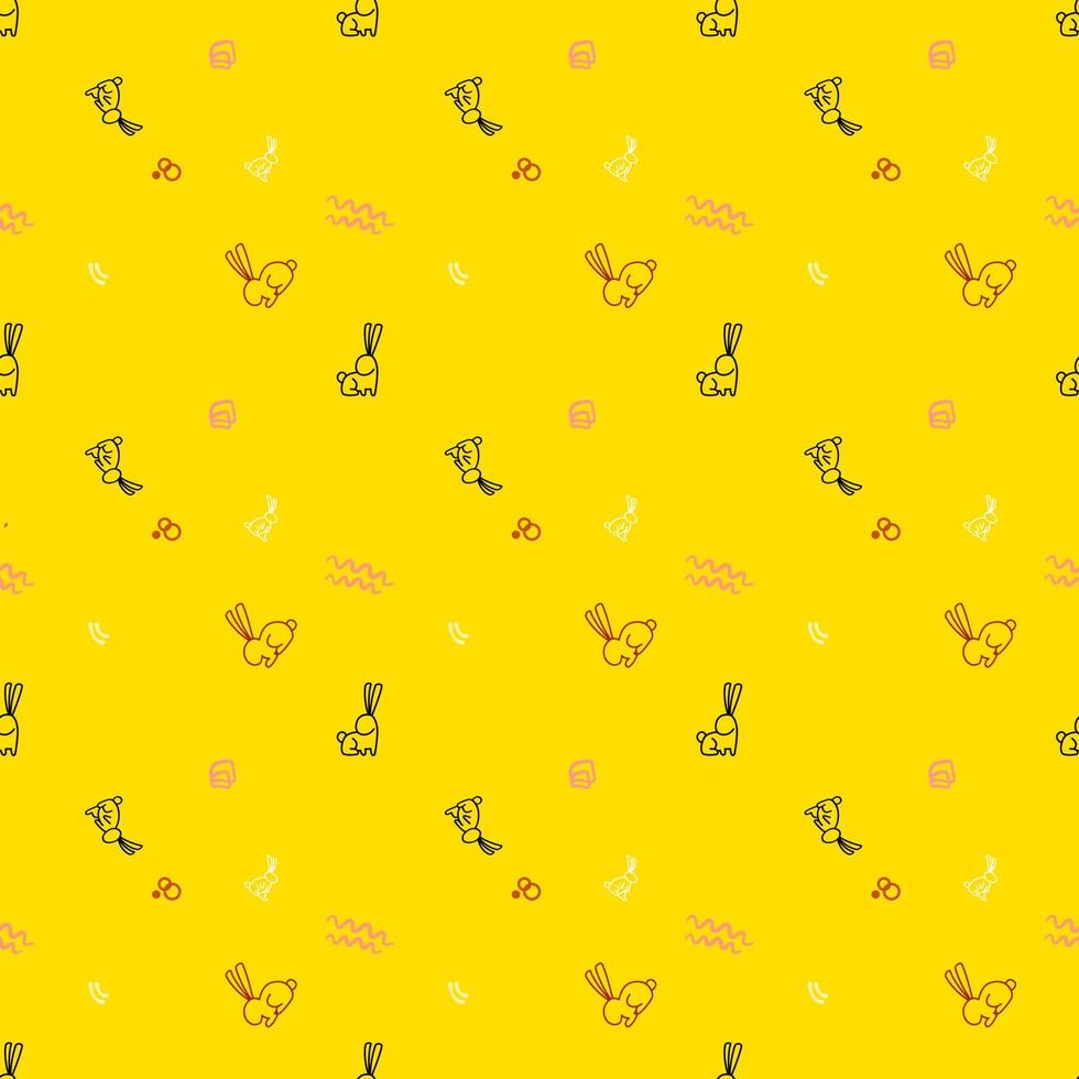 Seamless rabbit cartoon pattern in yellow background vector