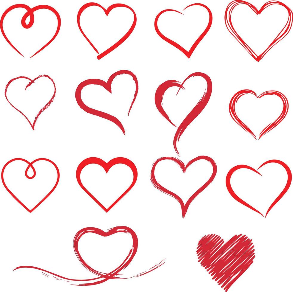 conjunto horizontal para corazones de pincel de tinta. simbolo de corazon. icono del corazón logotipo en forma. amantes, romance, san valentín, san valentín, romántico, concepto, tarjeta, matrimonio, dos, día, variedad, afecto, felicidad vector