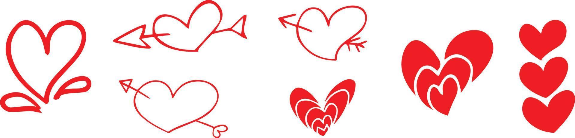 conjunto horizontal para corazones de pincel de tinta. simbolo de corazon. icono del corazón logotipo en forma. amantes, romance, san valentín, san valentín, romántico, concepto, tarjeta, matrimonio, dos, día, variedad, afecto, felicidad vector