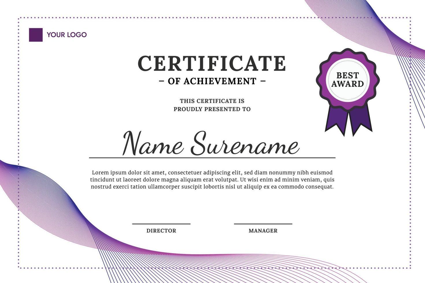 Purple Wave Effect Award Certificate vector