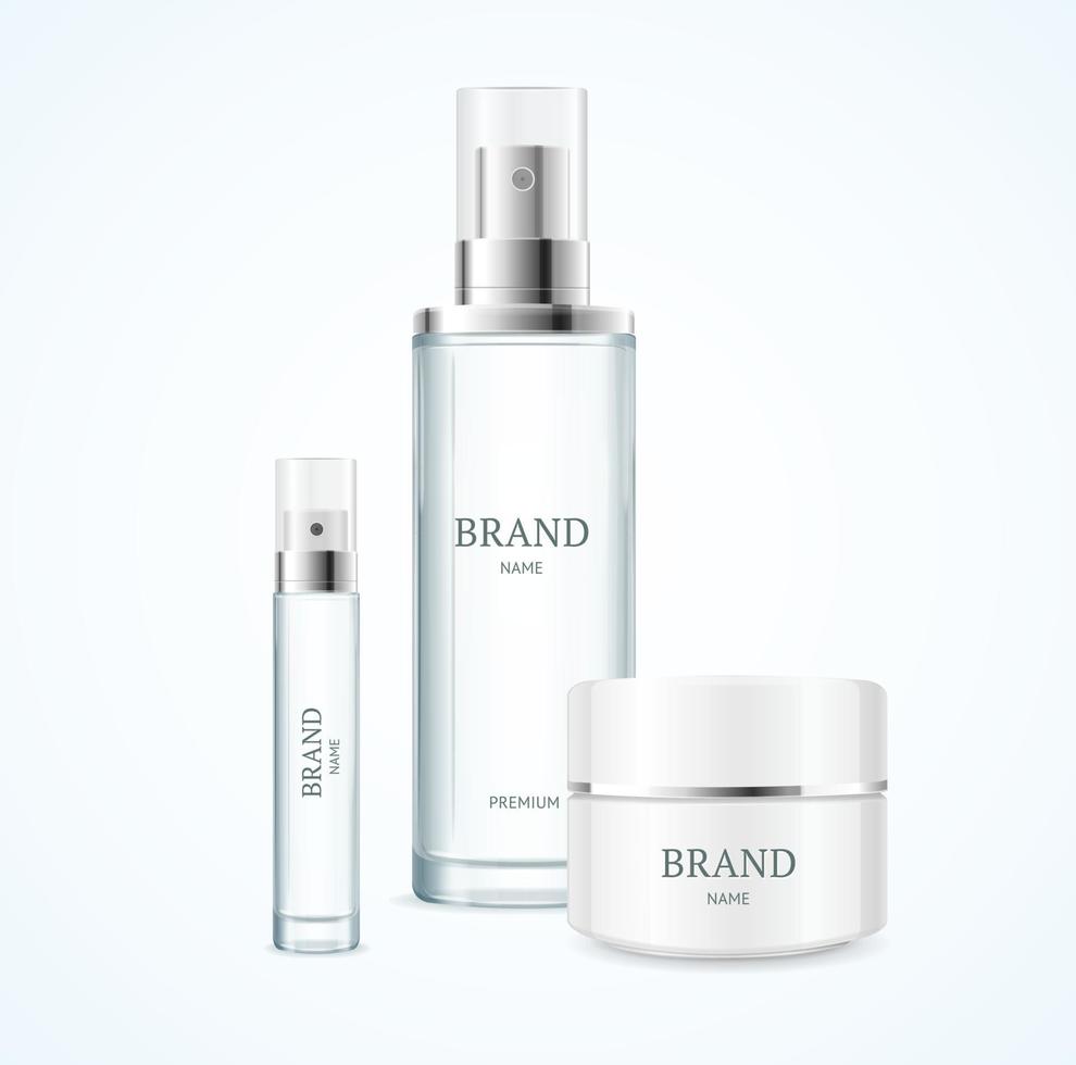 Realistic Detailed 3d Blank Cosmetic Product Brand Template Mockup Set. Vector