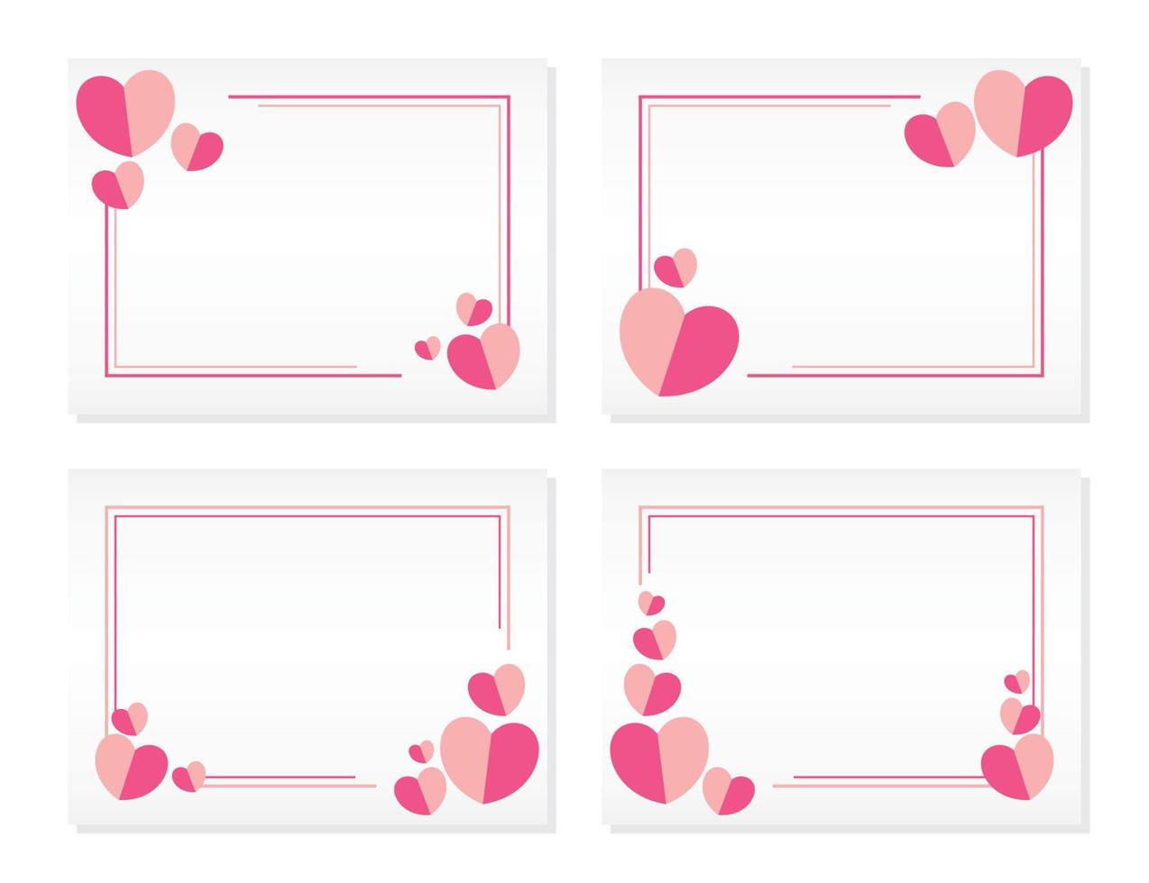 poster frame decoration with heart in simple shape, pink border vector template. Valentine greeting card or wedding invitation.