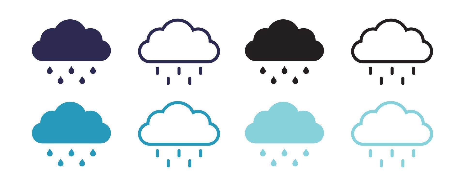 conjunto de vectores de icono de lluvia, nube y gota de agua. fondo blanco aislado de diseño plano de estilo moderno.