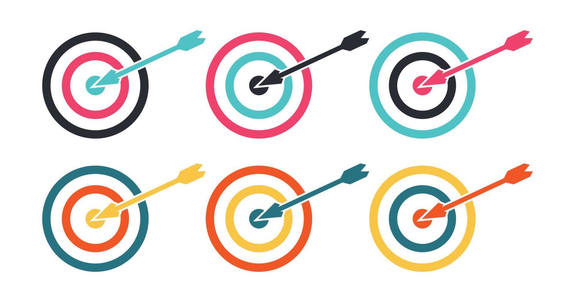 Target and Target Icon Set with different colors. Vector illustration on white background.