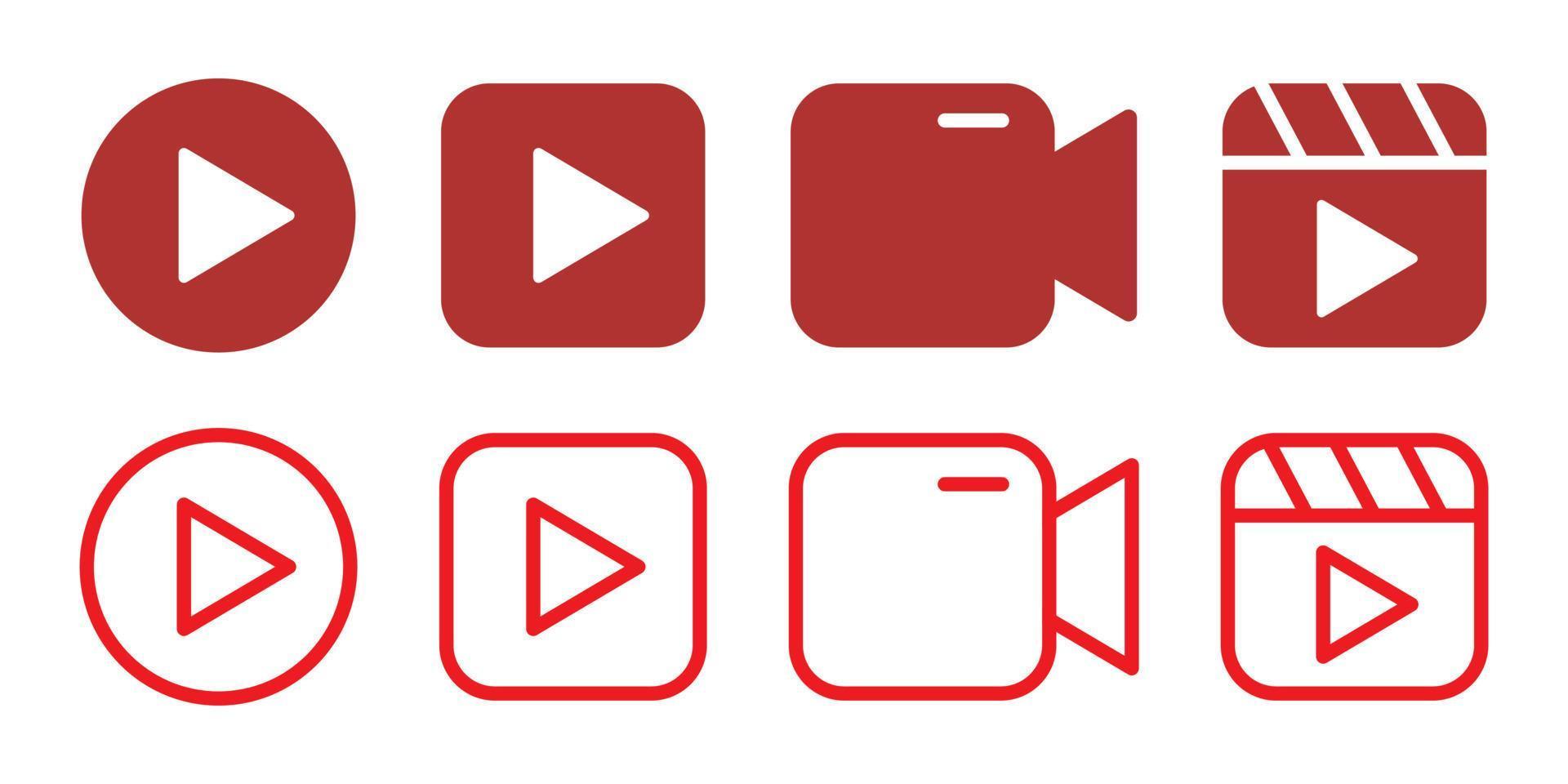 conjunto de iconos de video rojo, diseño plano multimedia vector