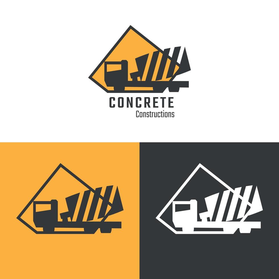 camión hormigonera sobre fondo blanco, naranja y negro. logotipo moderno para empresa de construcción o fines de marketing. vector