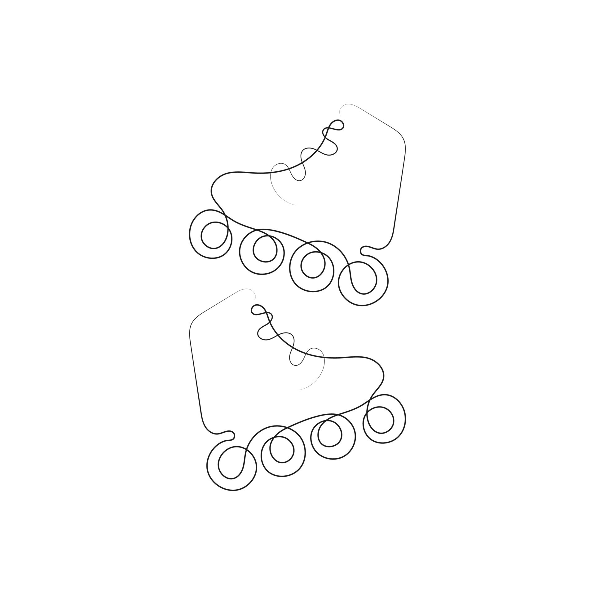 One line drawing of pair of roller skate shoes. Roller skating