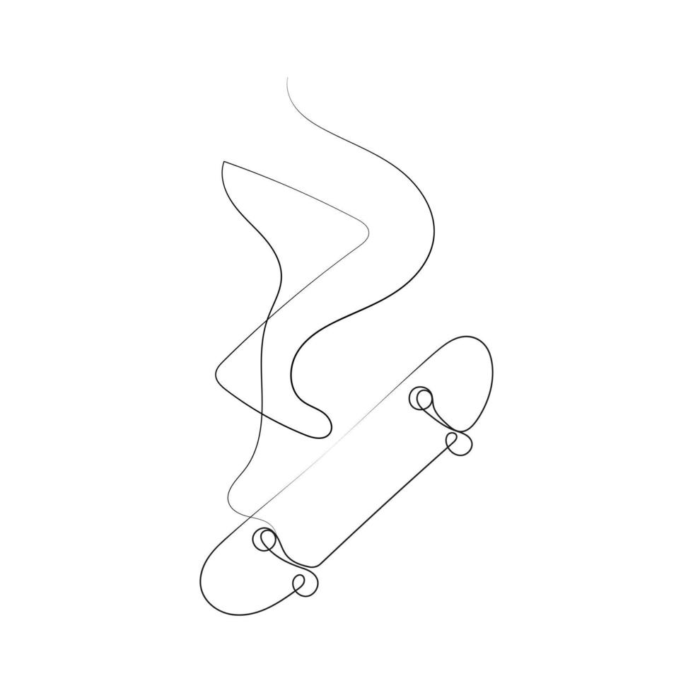 Skateboarder doing a trick with skateboard. Person playing skateboard for exercise and hobby. One line art drawing. Vector illustration.