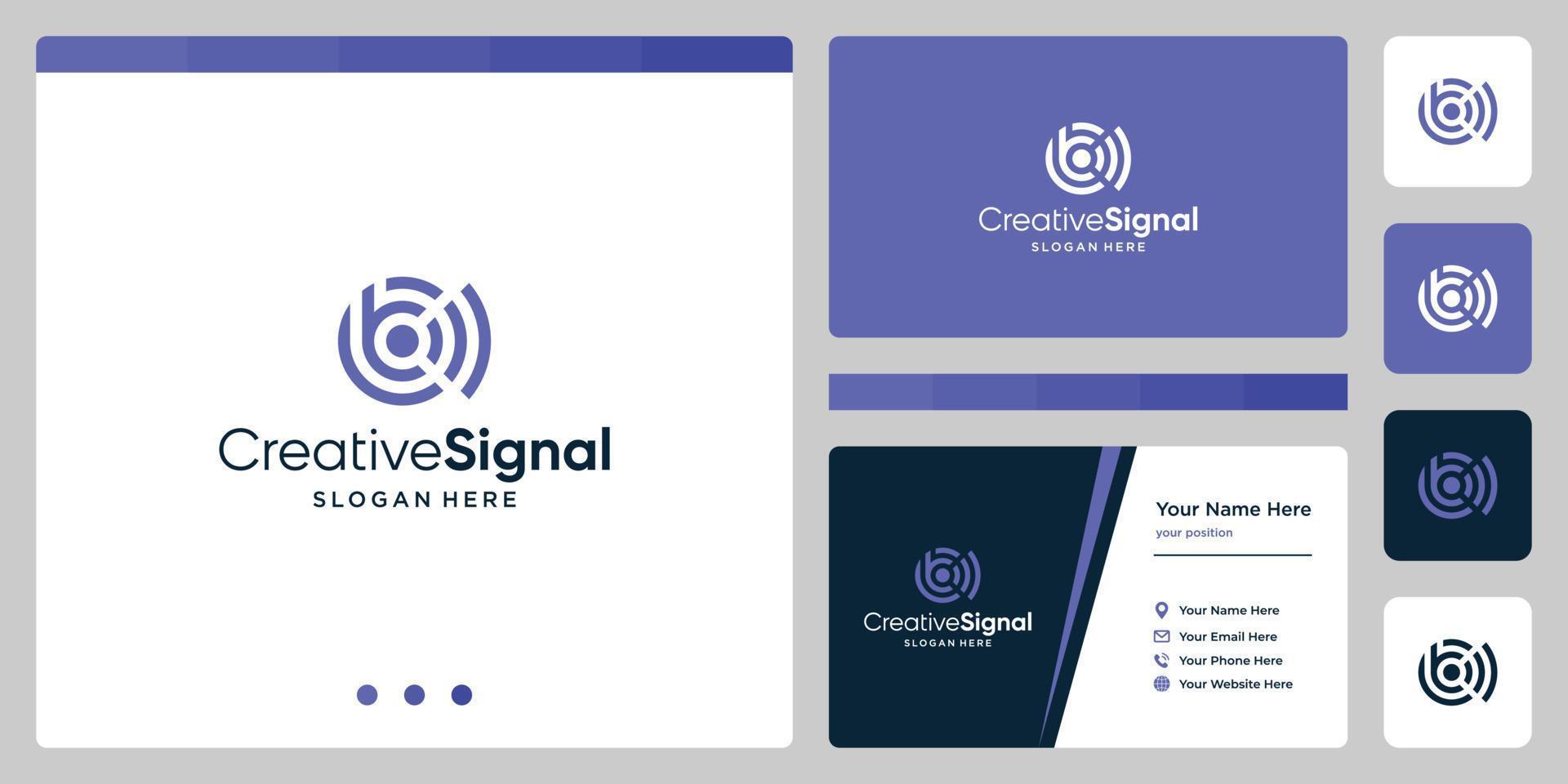 logotipo inicial creativo de la letra b con el logotipo de la señal wifi. plantilla de diseño de tarjeta de visita vector