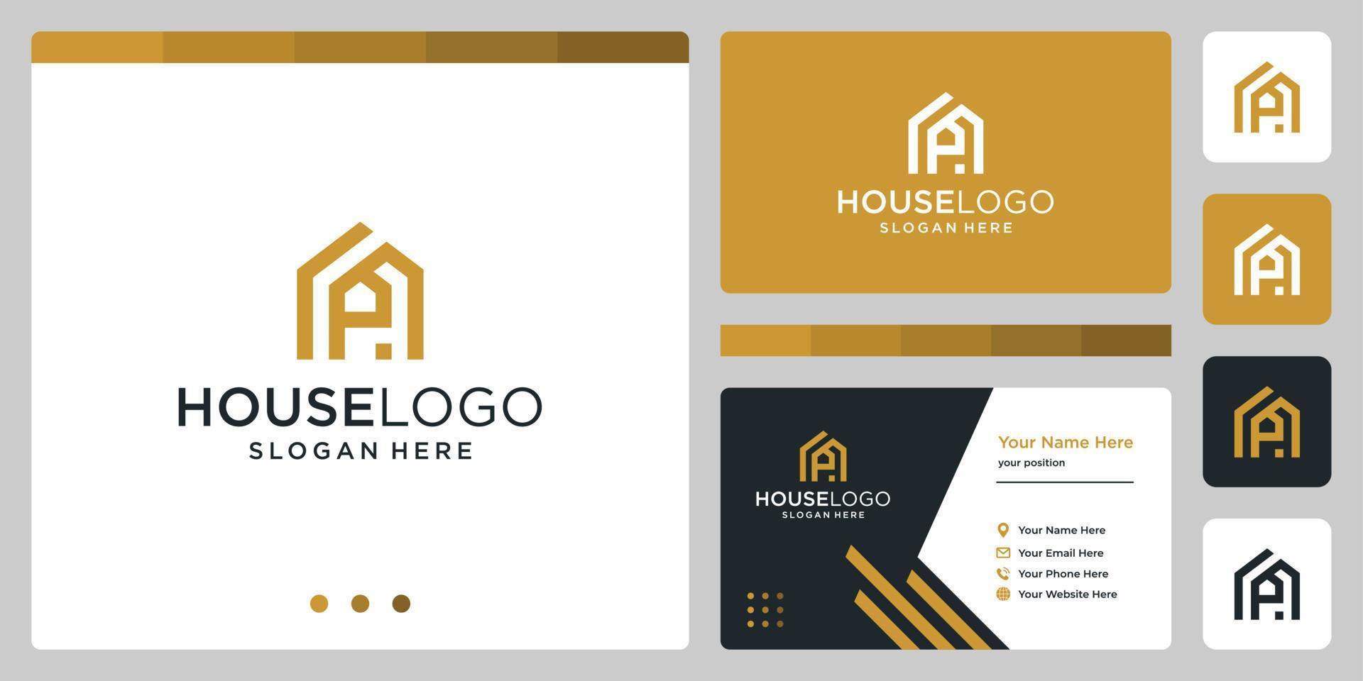 house building design logo with initials letter P. business card design vector