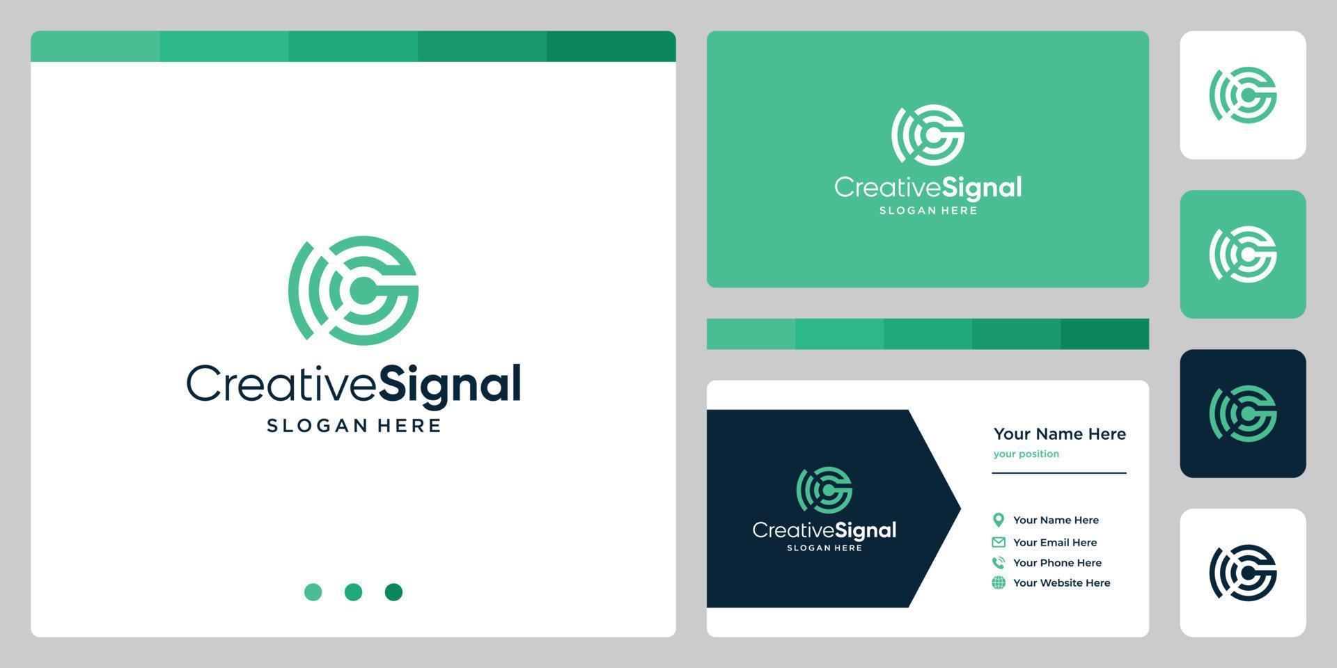 creative initial letter G logo with wifi signal logo. business card design template vector