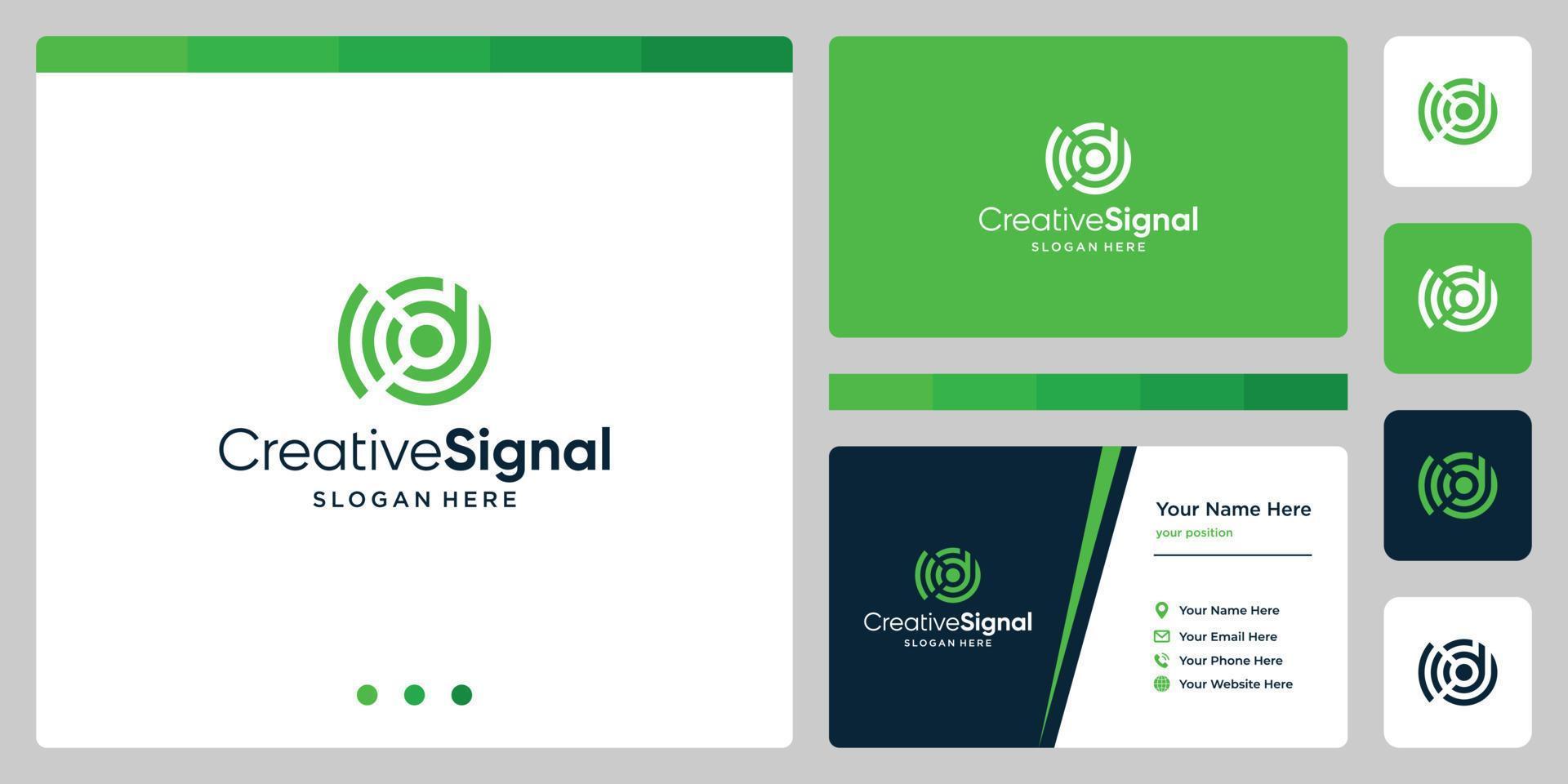 creative initial letter D logo with wifi signal logo. business card design template vector