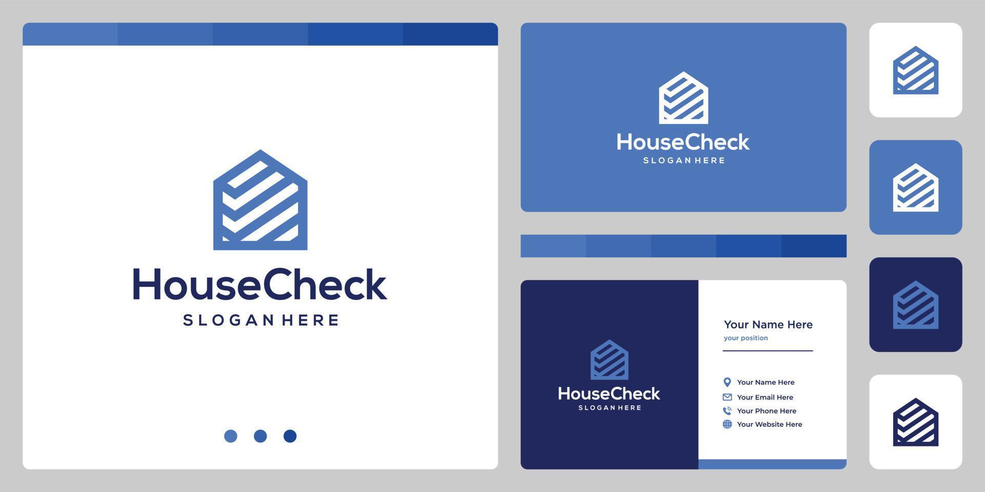 house building design logo with a check mark shape. business card design vector