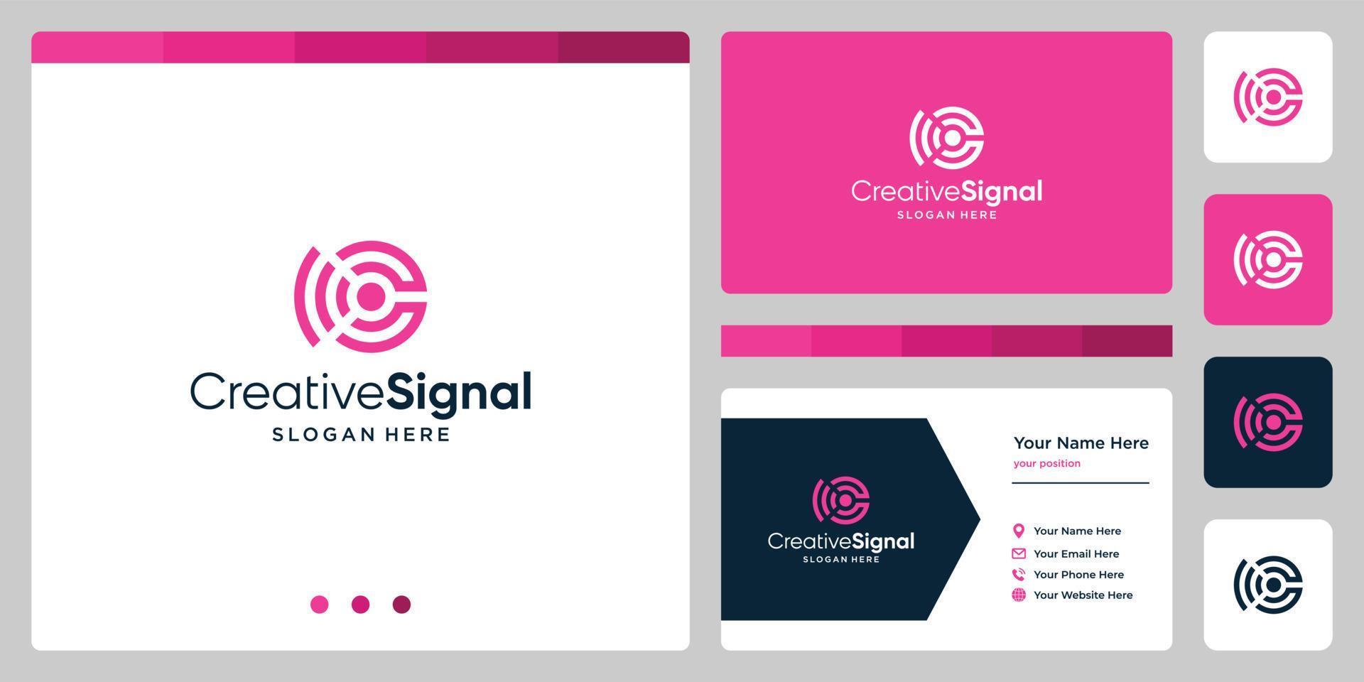 creative initial letter C logo with wifi signal logo. business card design template vector
