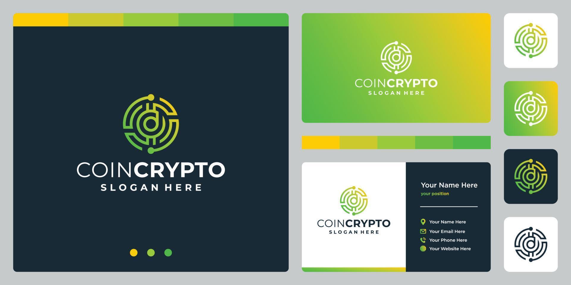 Crypto coin logo template with initial letter d. Vector Digital Money icon, Block chain, financial symbol.